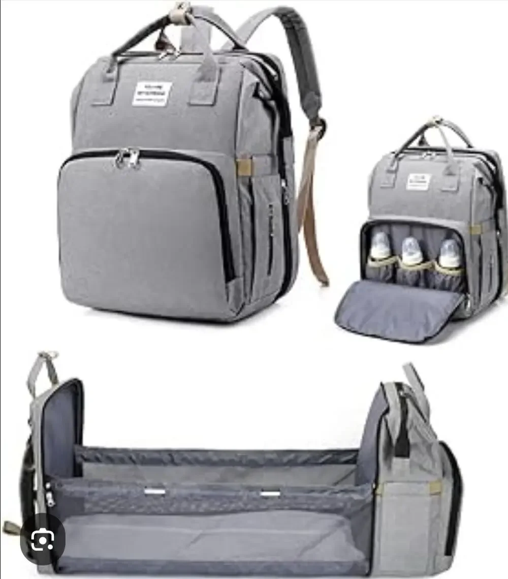 Land Travel Diaper Bag Backpack with USB & Fold-out Bassinet
